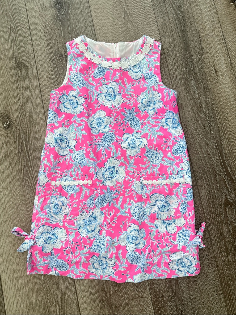 Girls Lilly Pulitzer Pink Dress with Blue Floral & Pineapple Print